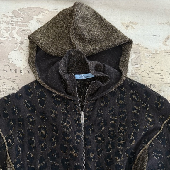 Blumarine Cashmere & Wool Full Zip Hooded Cardigan Textured Leopard Print M - Picture 10 of 14